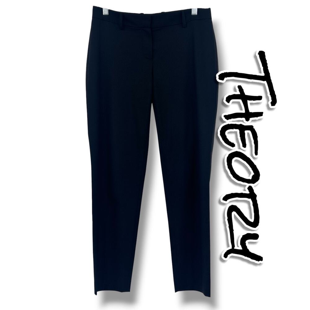 Theory Black Wool Blend Slim Ankle Cropped Dress Pants Size 2 Classic Capsule